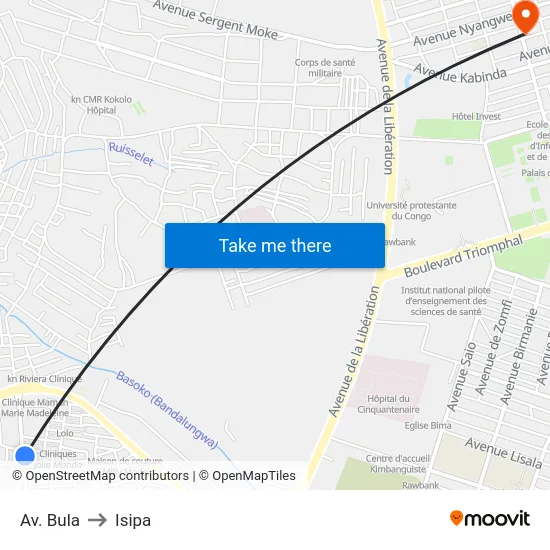 Av. Bula to Isipa map