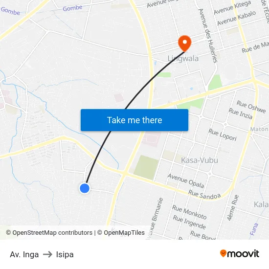 Av. Inga to Isipa map