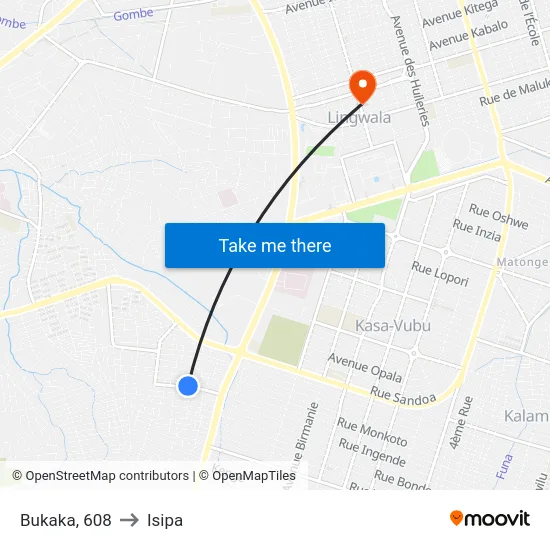 Bukaka, 608 to Isipa map