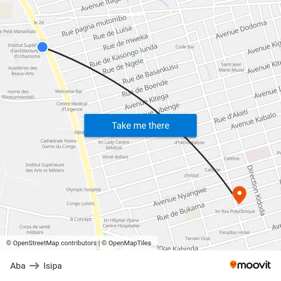 Aba to Isipa map