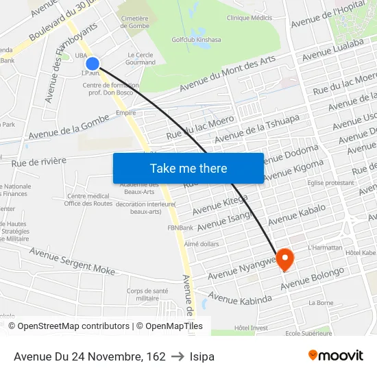 Avenue Du 24 Novembre, 162 to Isipa map