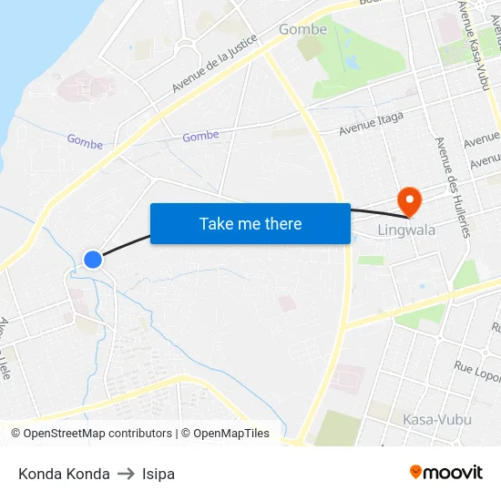 Konda Konda to Isipa map