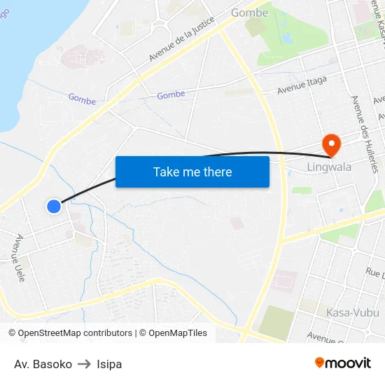 Av. Basoko to Isipa map