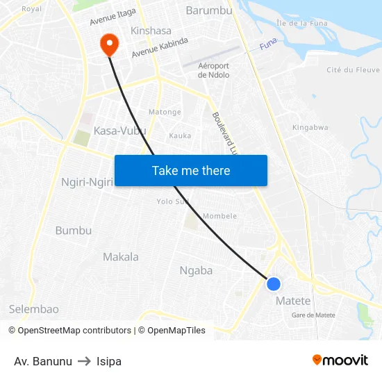 Av. Banunu to Isipa map