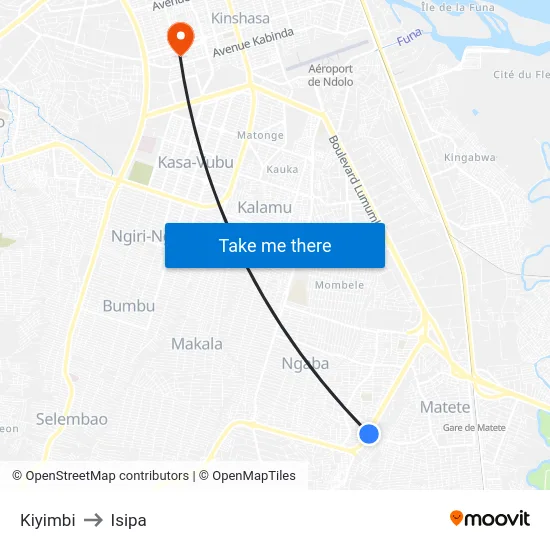 Kiyimbi to Isipa map