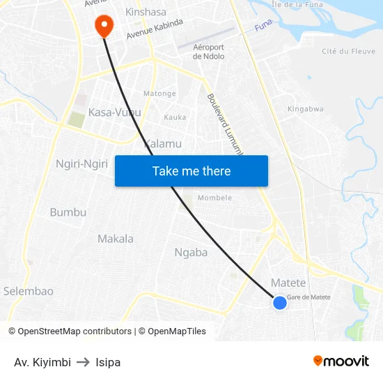 Av. Kiyimbi to Isipa map