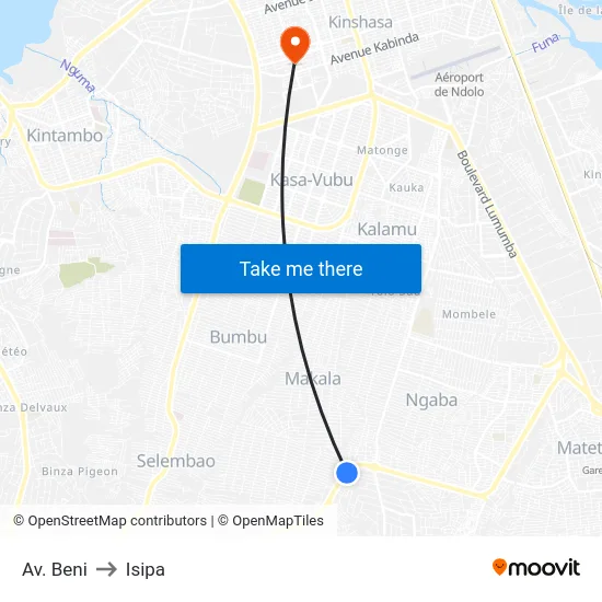 Av. Beni to Isipa map