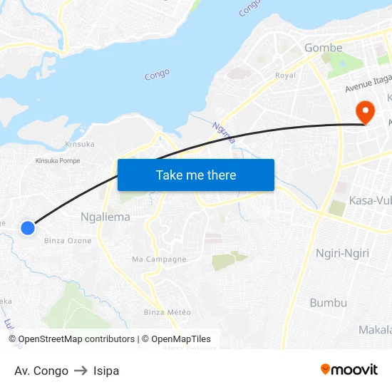 Av. Congo to Isipa map