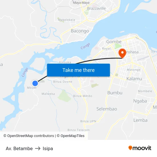 Av. Betambe to Isipa map