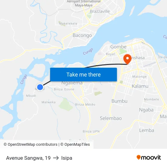 Avenue Sangwa, 19 to Isipa map