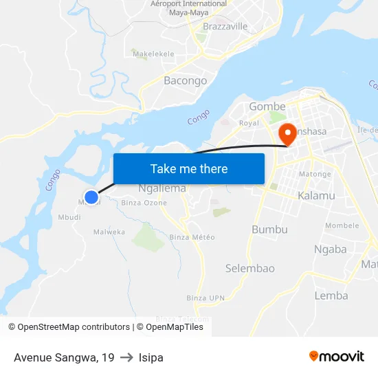 Avenue Sangwa, 19 to Isipa map