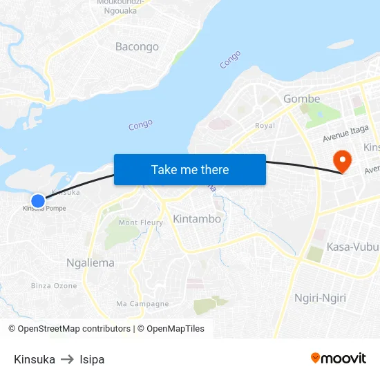 Kinsuka to Isipa map