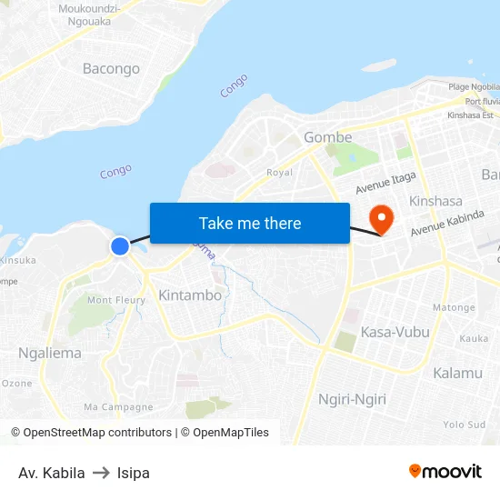 Av. Kabila to Isipa map