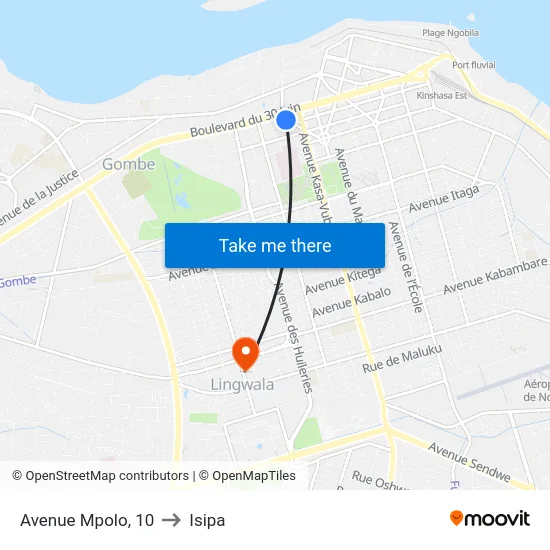 Avenue Mpolo, 10 to Isipa map