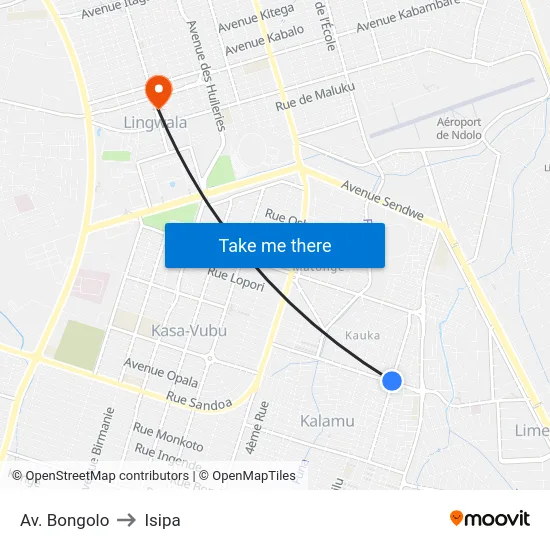 Av. Bongolo to Isipa map