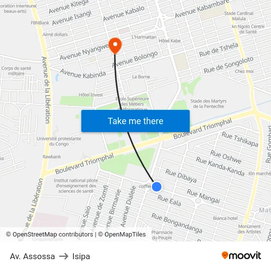 Av. Assossa to Isipa map