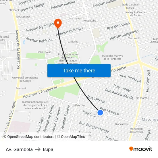 Av. Gambela to Isipa map