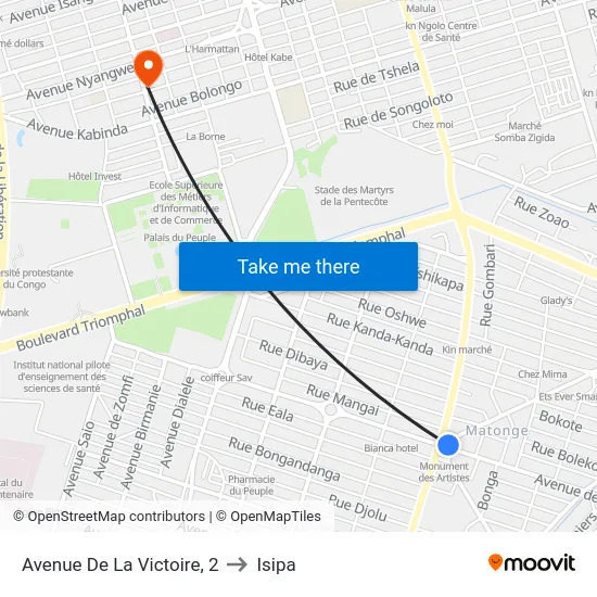 Avenue De La Victoire, 2 to Isipa map