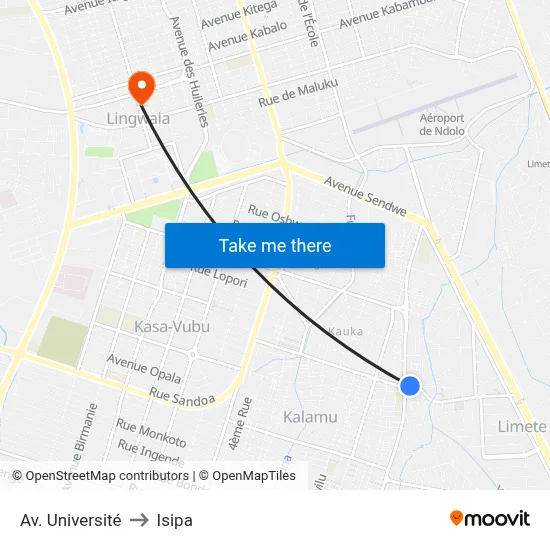 Av. Université to Isipa map