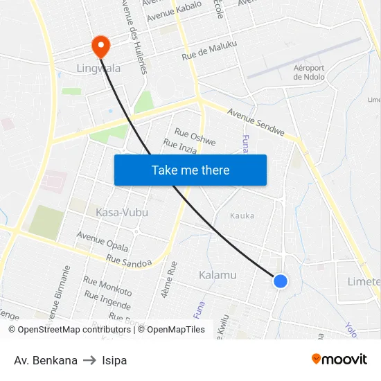 Av. Benkana to Isipa map