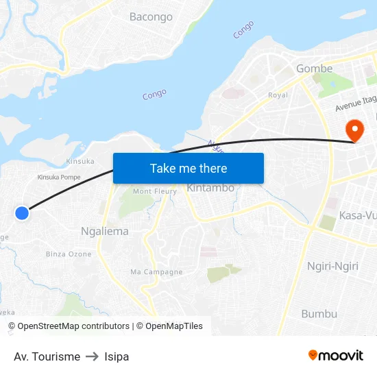 Av. Tourisme to Isipa map