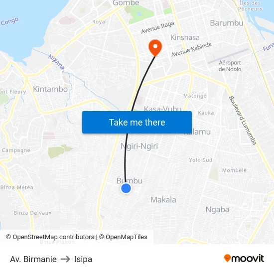 Av. Birmanie to Isipa map