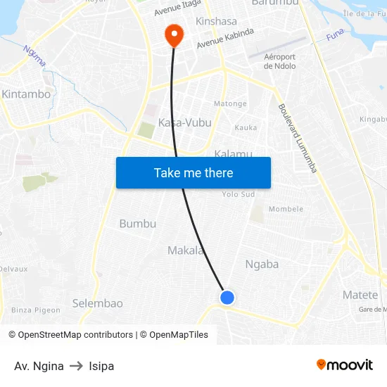 Av. Ngina to Isipa map