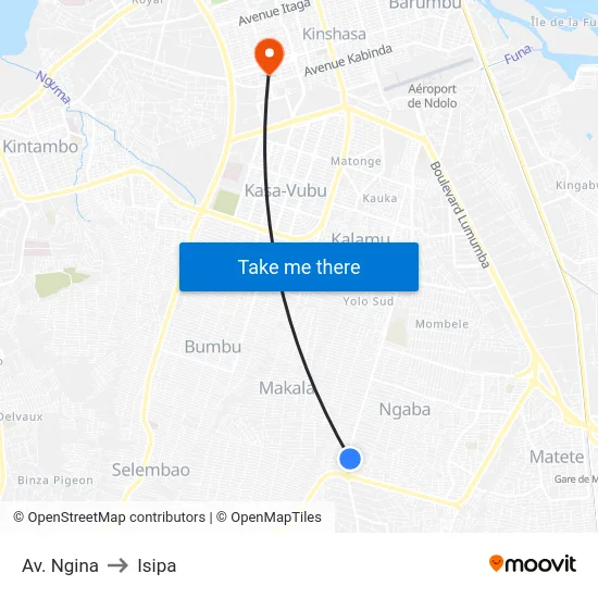 Av. Ngina to Isipa map