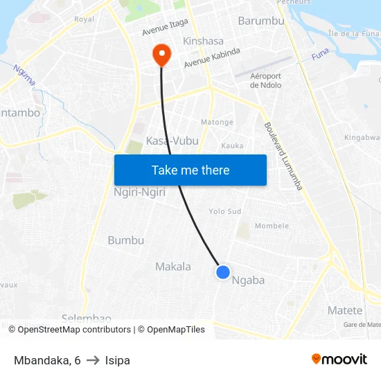 Mbandaka, 6 to Isipa map