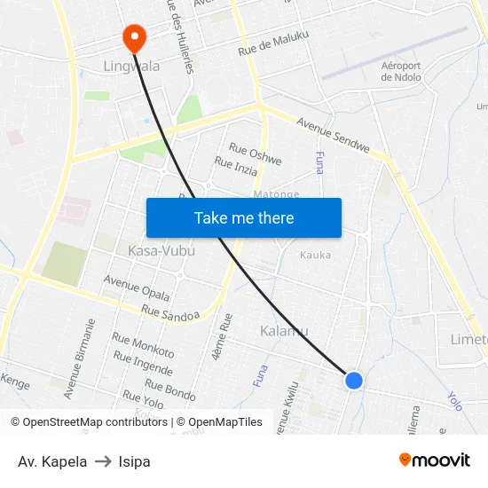 Av. Kapela to Isipa map