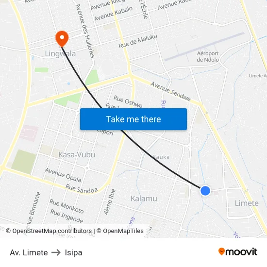 Av. Limete to Isipa map