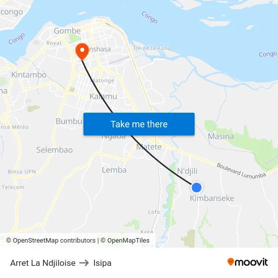 Arret La Ndjiloise to Isipa map