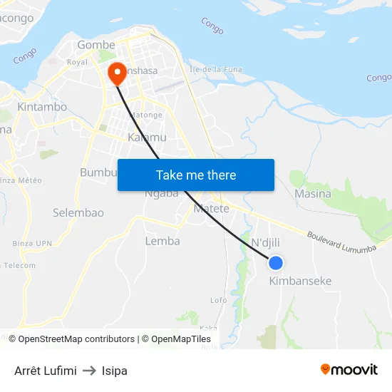 Arrêt Lufimi to Isipa map