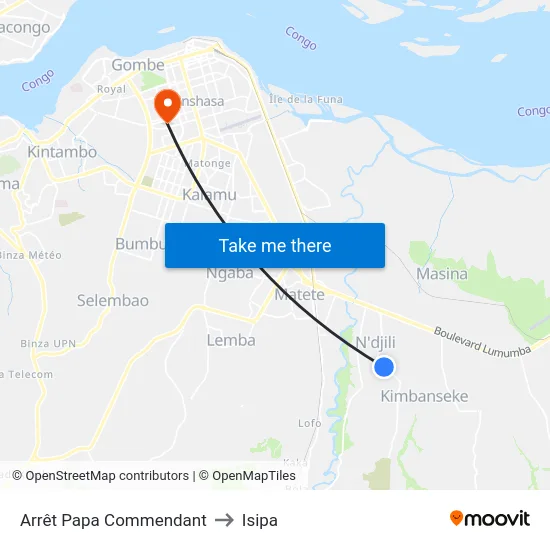 Arrêt Papa Commendant to Isipa map