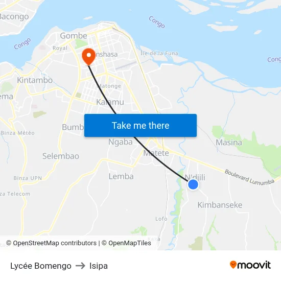 Lycée Bomengo to Isipa map