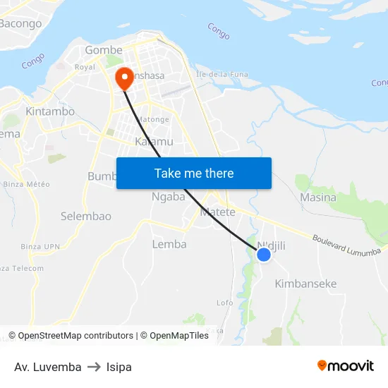 Av. Luvemba to Isipa map
