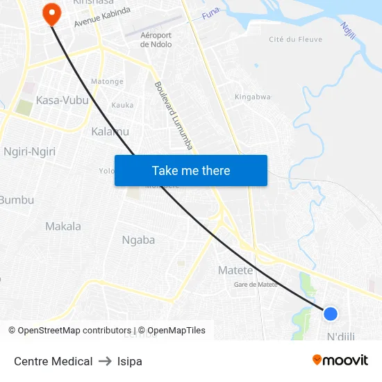 Centre Medical to Isipa map