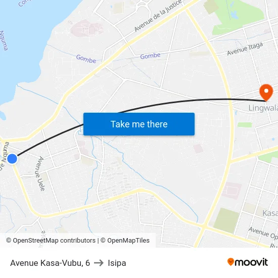 Avenue Kasa-Vubu, 6 to Isipa map