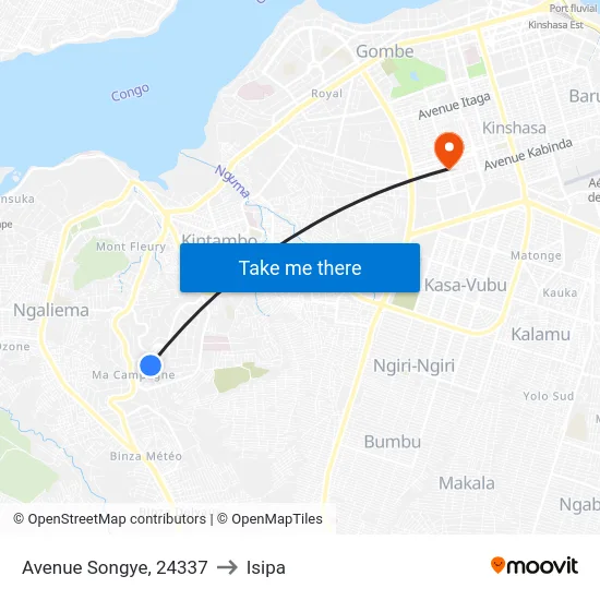 Avenue Songye, 24337 to Isipa map