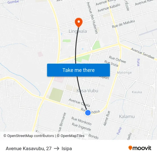 Avenue Kasavubu, 27 to Isipa map