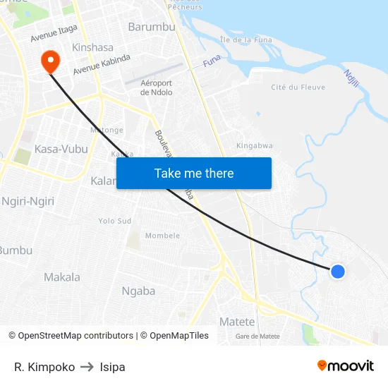 R. Kimpoko to Isipa map