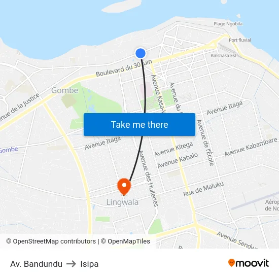 Av. Bandundu to Isipa map