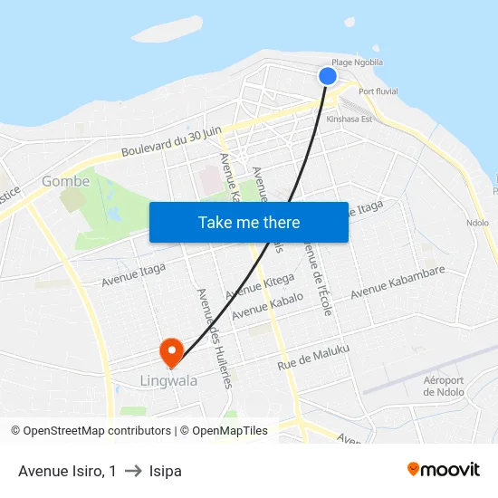 Avenue Isiro, 1 to Isipa map