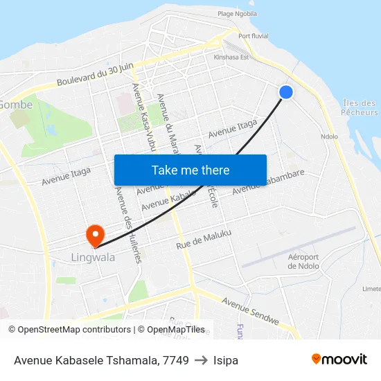 Avenue Kabasele Tshamala, 7749 to Isipa map