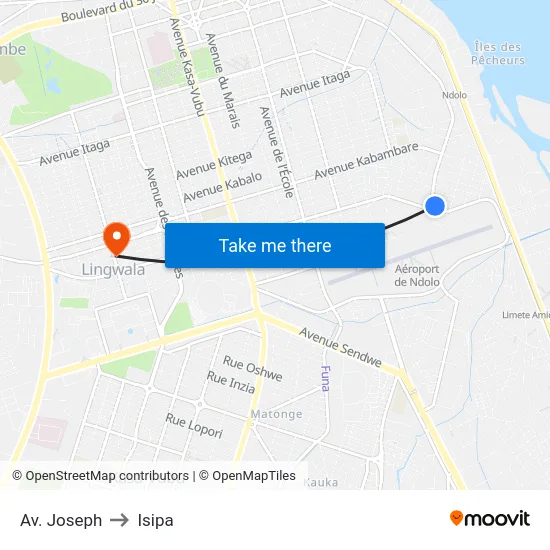 Av. Joseph to Isipa map