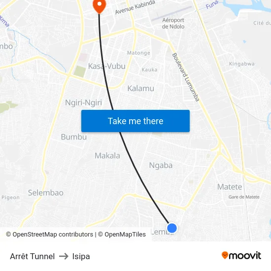 Arrêt Tunnel to Isipa map