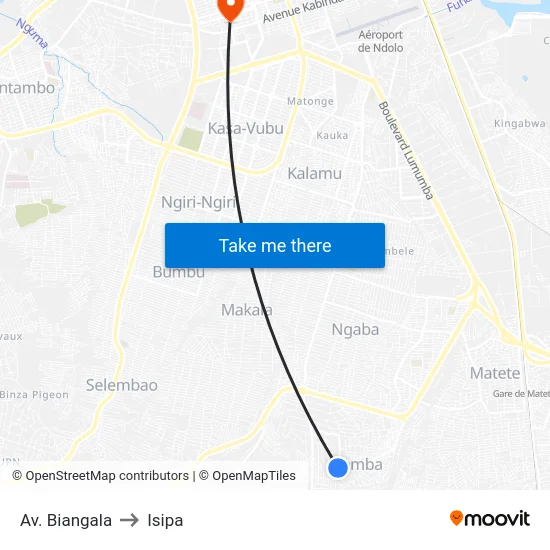 Av. Biangala to Isipa map