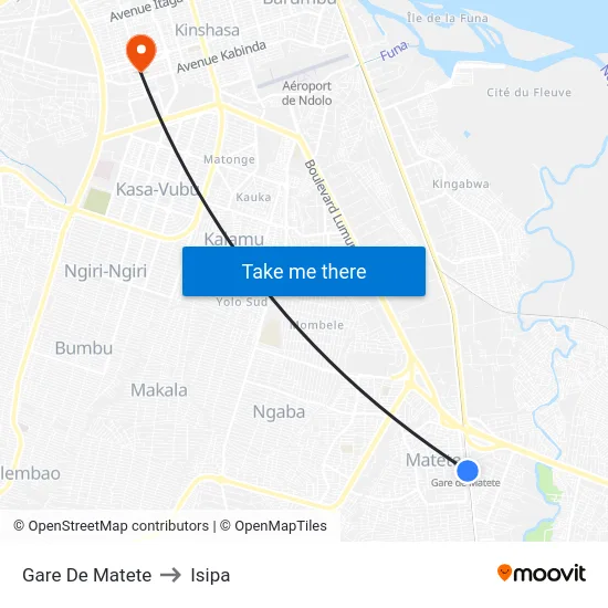 Gare De Matete to Isipa map