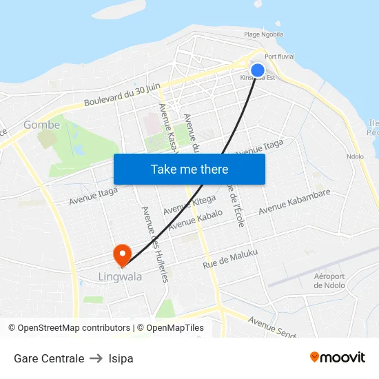 Gare Centrale to Isipa map