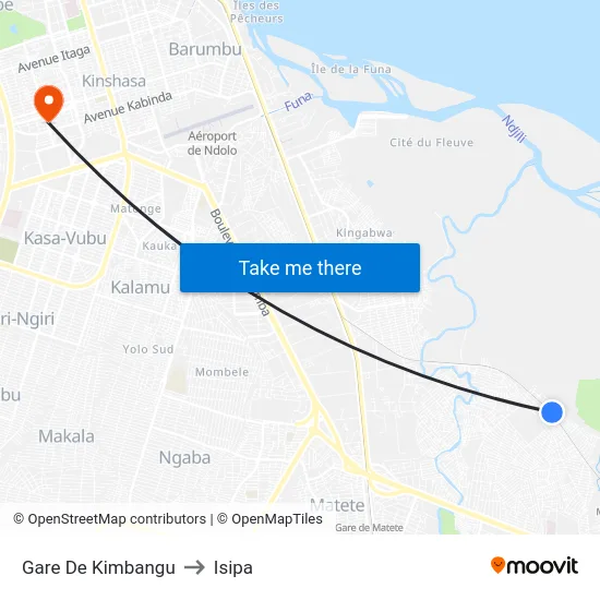Gare De Kimbangu to Isipa map